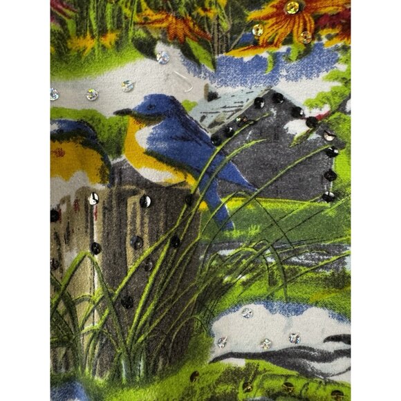 Collections L Vibrant Granny 3/4 Sleeve Barn Birds Floral Sequin Country Grandma - Picture 6 of 10